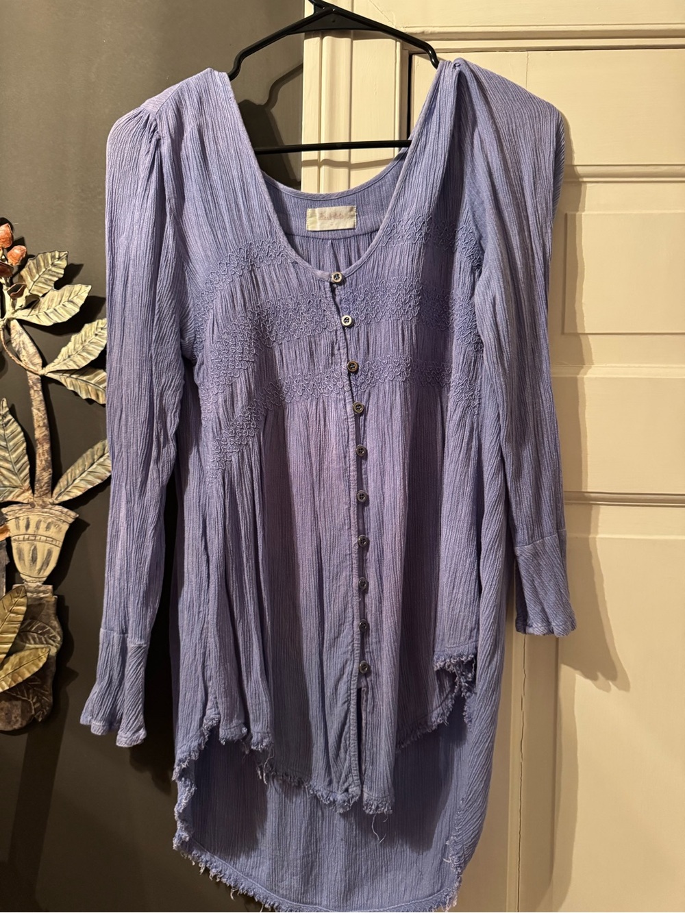 Altar'd State Lavender Button-Front Smocked Tunic Blouse
